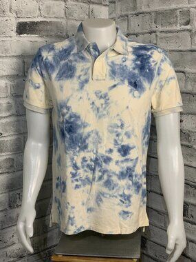 Polo Ralph Lauren Polo Shirt Mens L White Blue Tie Dye Custom Slim Fit Preppy